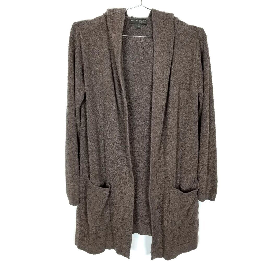 Barefoot Dreams Women CozyChic Lite Coastal‎ Hooded Cardigan Sz M Brown sweater